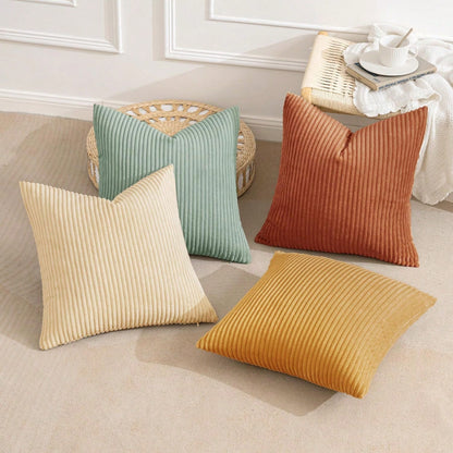 4pcs Bohemian Countryside Style Pillow Cover Set, Soft Corduroy Home Decor Cushion Covers For Sofa, Bed, Living Room In Spring, Green-Orange Ombre Series (Covers Only)
