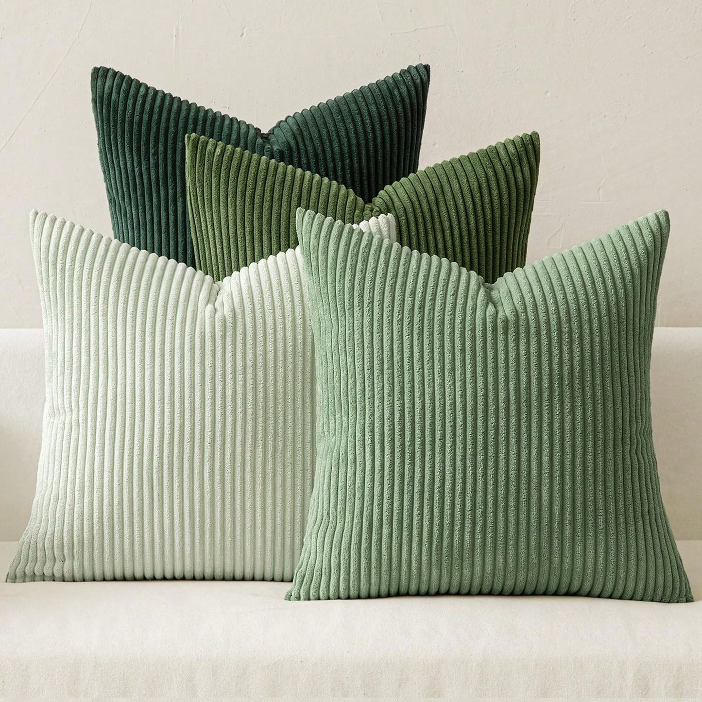 4pcs Bohemian Countryside Style Pillow Cover Set, Soft Corduroy Home Decor Cushion Covers For Sofa, Bed, Living Room In Spring, Green-Orange Ombre Series (Covers Only)