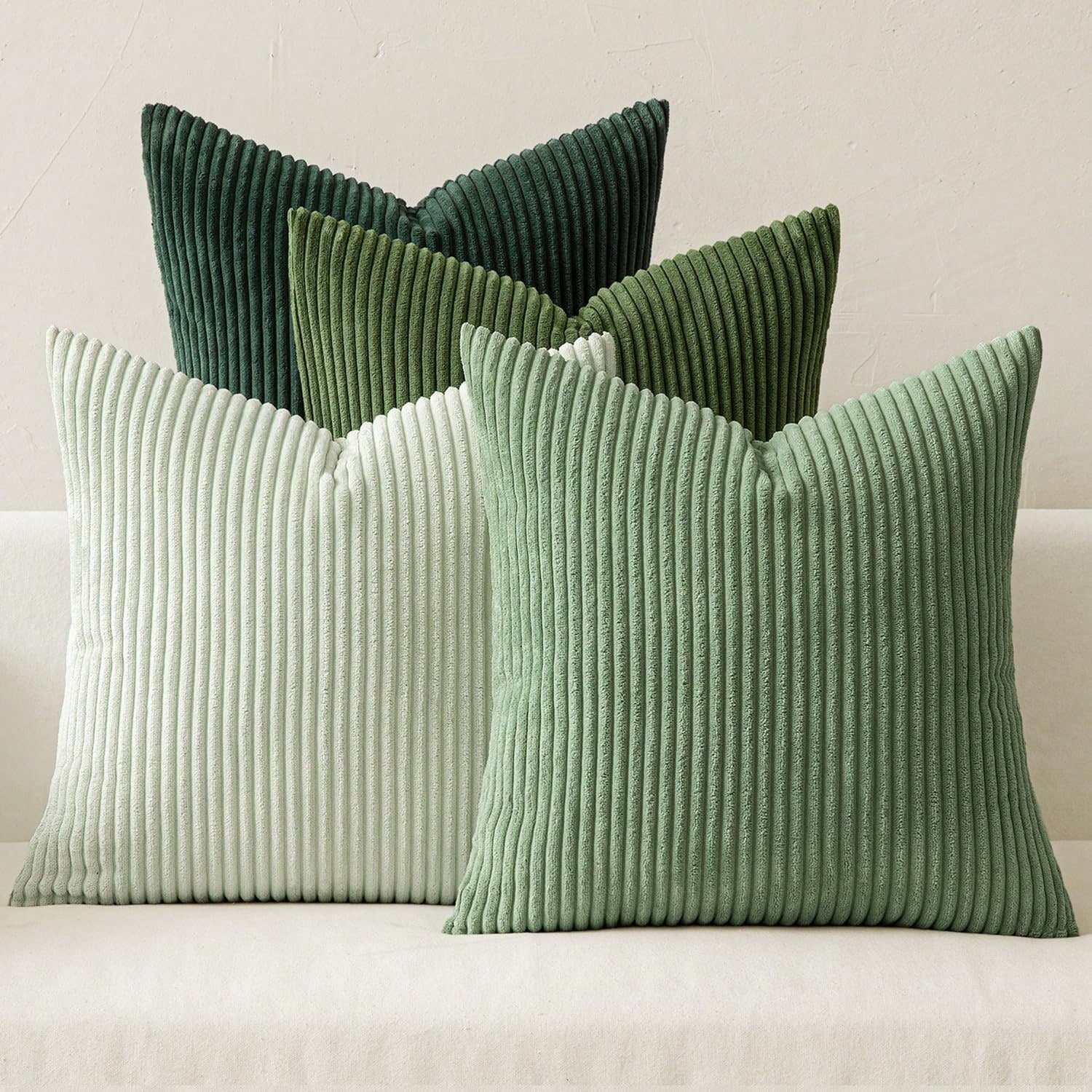 4pcs Bohemian Countryside Style Pillow Cover Set, Soft Corduroy Home Decor Cushion Covers For Sofa, Bed, Living Room In Spring, Green-Orange Ombre Series (Covers Only)