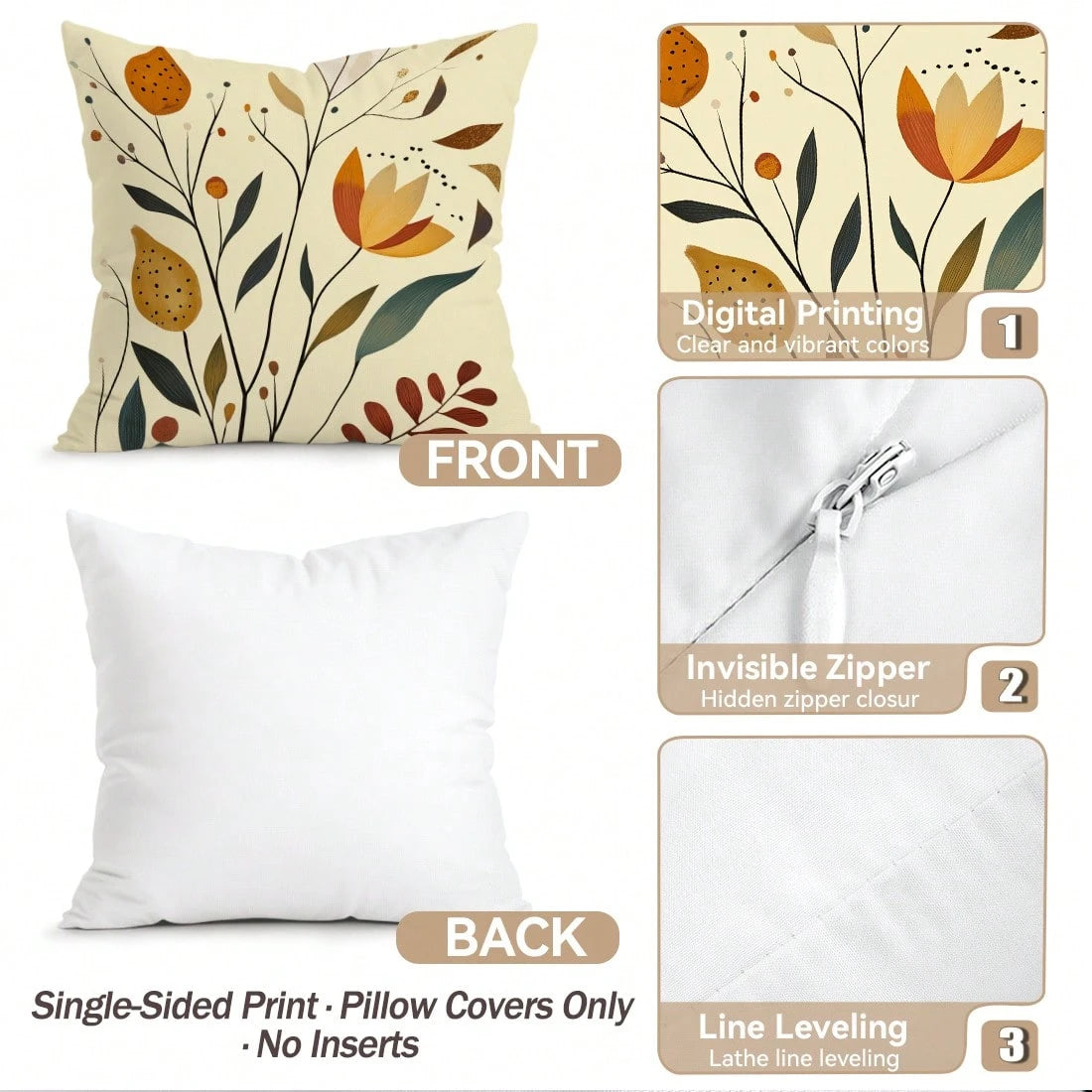 4pcs Bohemian Vintage Floral Pattern Pillow Covers Without Inserts, Single-Sided Printed Pillow Covers, Suitable For Living Room, Bedroom, Home Decor, All Season Pillow Covers