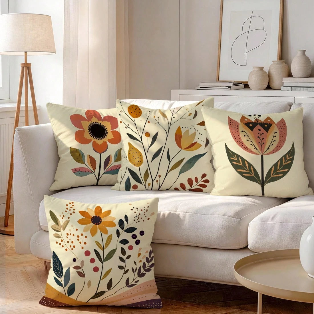 4pcs Bohemian Vintage Floral Pattern Pillow Covers Without Inserts, Single-Sided Printed Pillow Covers, Suitable For Living Room, Bedroom, Home Decor, All Season Pillow Covers