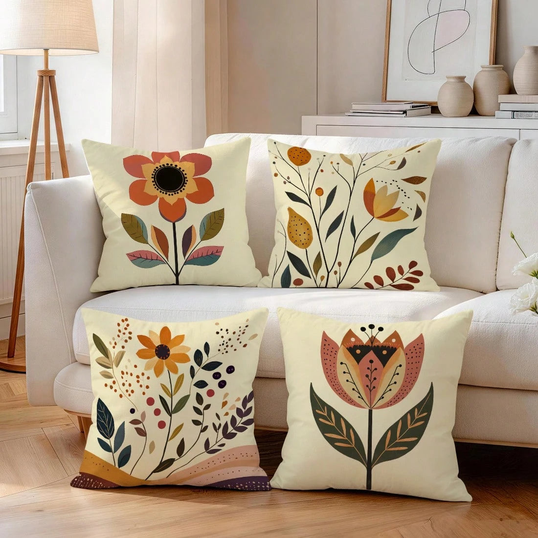 4pcs Bohemian Vintage Floral Pattern Pillow Covers Without Inserts, Single-Sided Printed Pillow Covers, Suitable For Living Room, Bedroom, Home Decor, All Season Pillow Covers