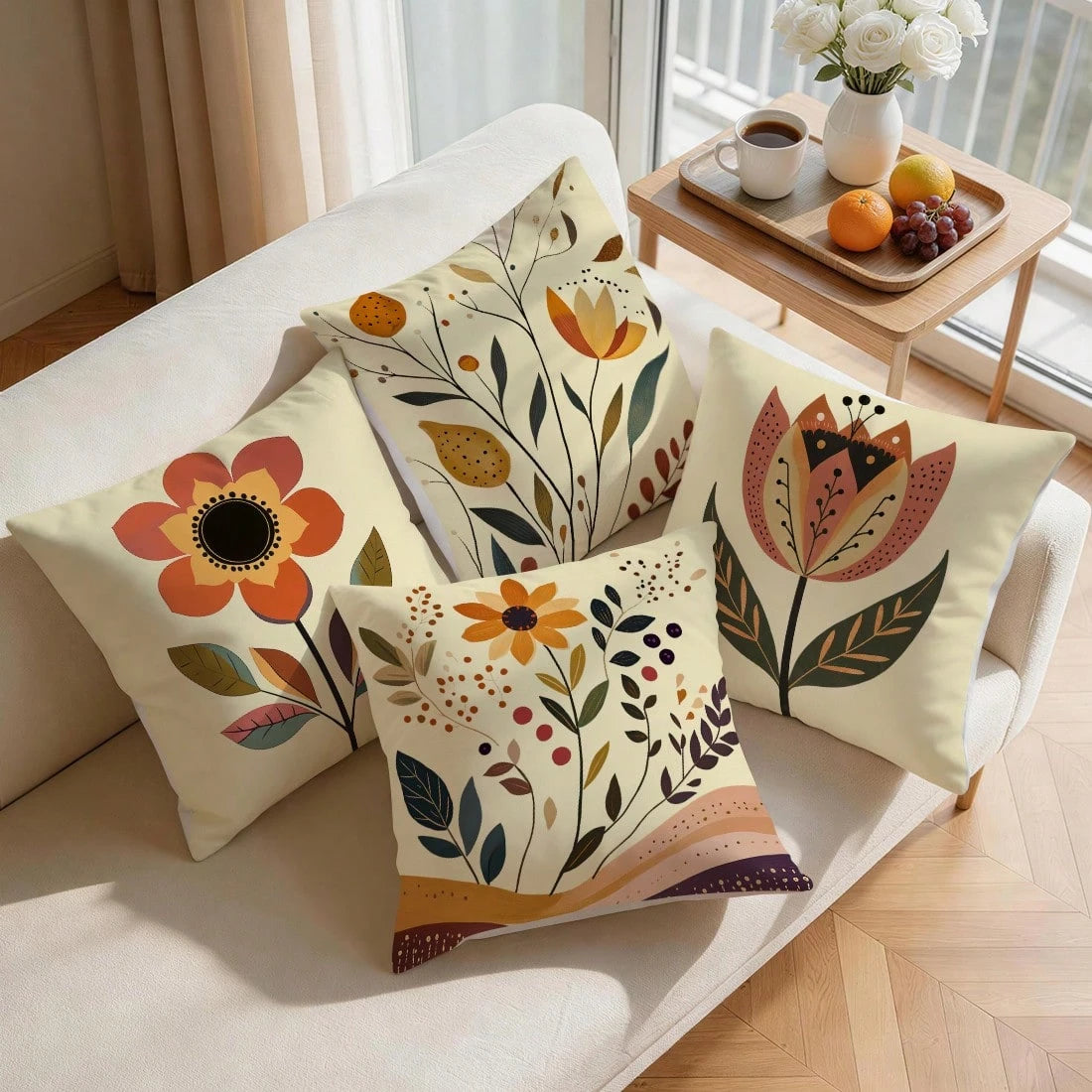 4pcs Bohemian Vintage Floral Pattern Pillow Covers Without Inserts, Single-Sided Printed Pillow Covers, Suitable For Living Room, Bedroom, Home Decor, All Season Pillow Covers