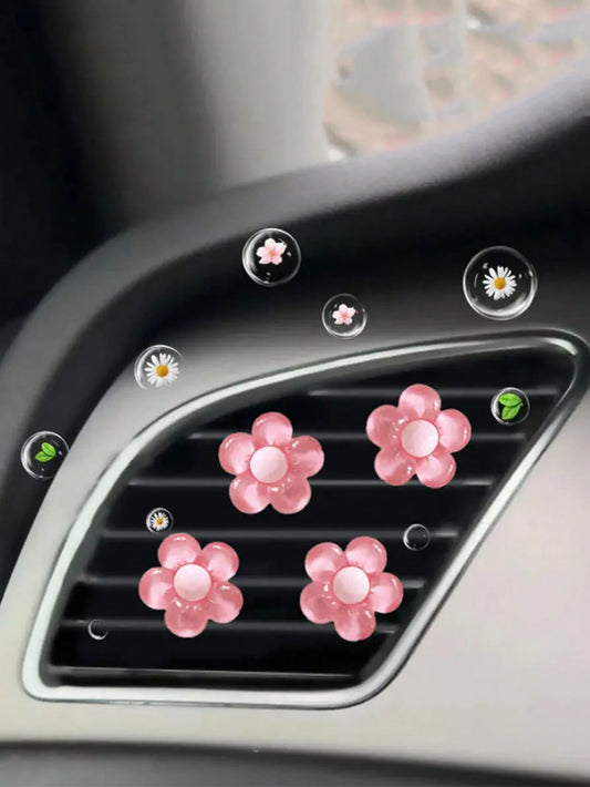 4pcs Car Air Outlet Decoration With Ice Transparent Small Flowers Car Air Conditioning Outlet Decoration