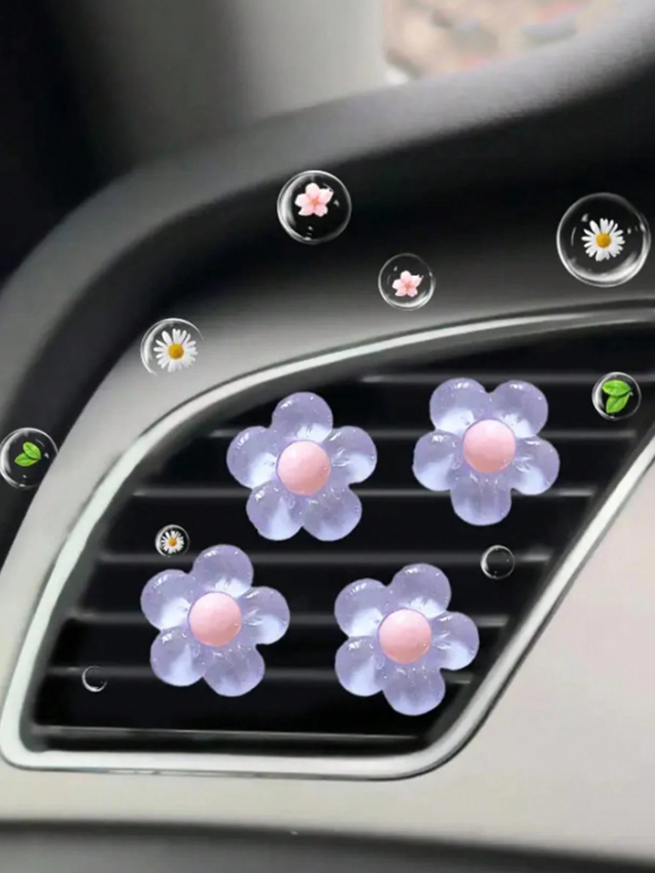 4pcs Car Air Outlet Decoration With Ice Transparent Small Flowers Car Air Conditioning Outlet Decoration