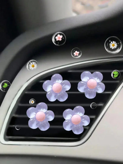 4pcs Car Air Outlet Decoration With Ice Transparent Small Flowers Car Air Conditioning Outlet Decoration