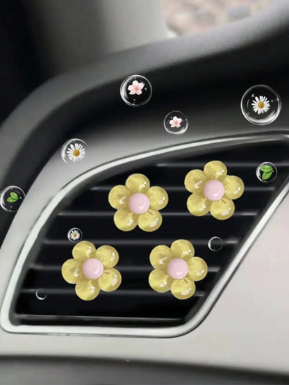 4pcs Car Air Outlet Decoration With Ice Transparent Small Flowers Car Air Conditioning Outlet Decoration