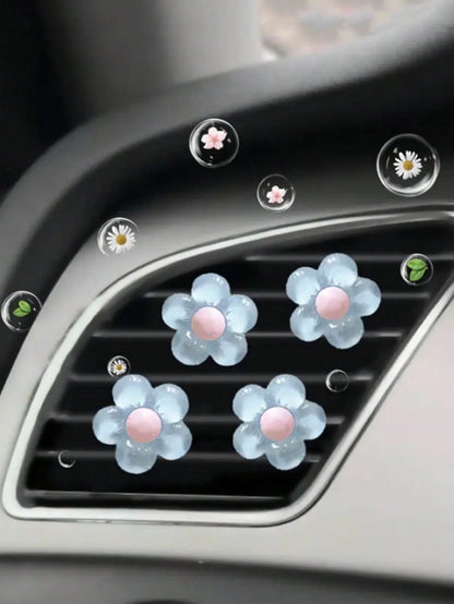 4pcs Car Air Outlet Decoration With Ice Transparent Small Flowers Car Air Conditioning Outlet Decoration