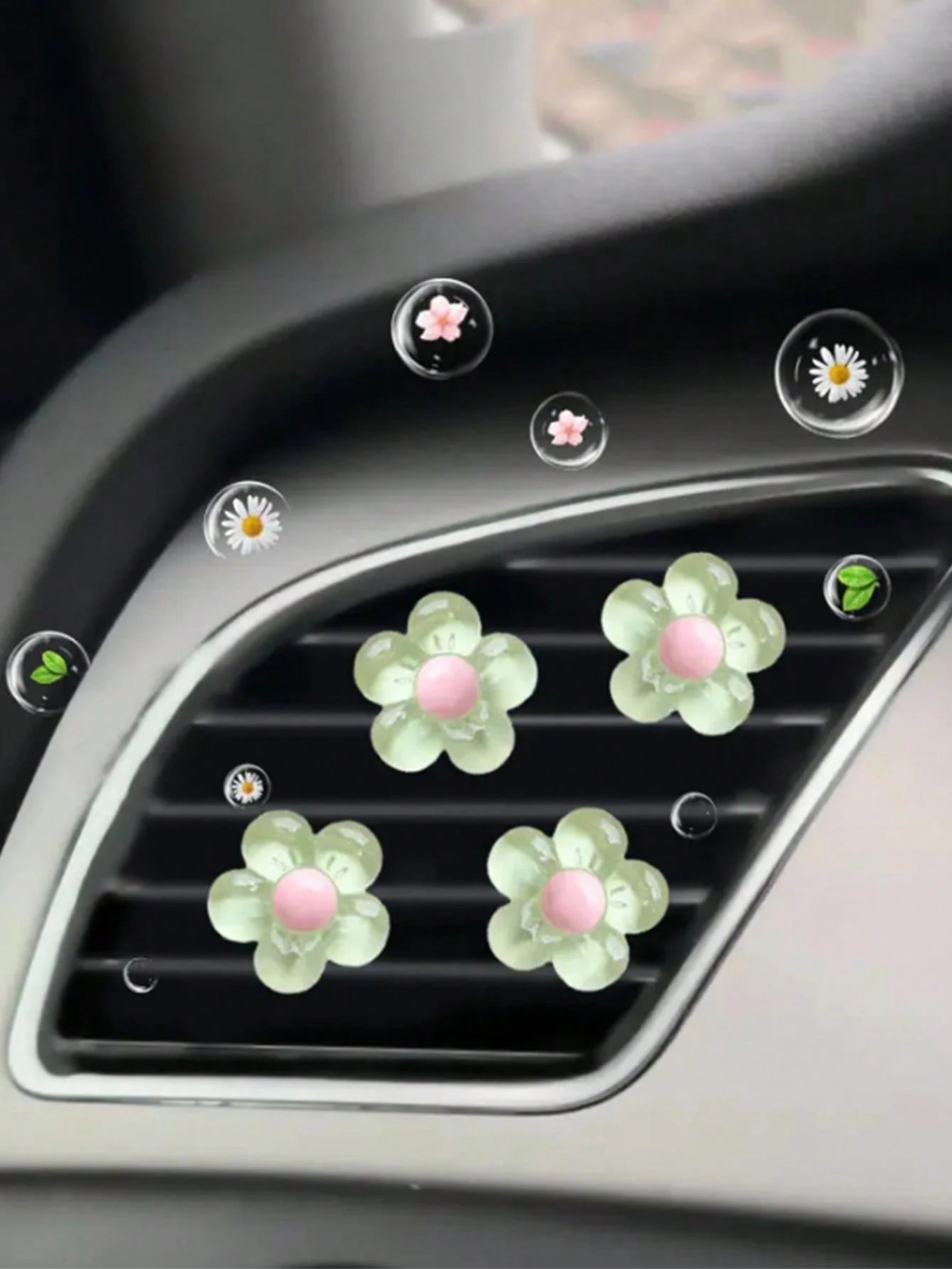 4pcs Car Air Outlet Decoration With Ice Transparent Small Flowers Car Air Conditioning Outlet Decoration