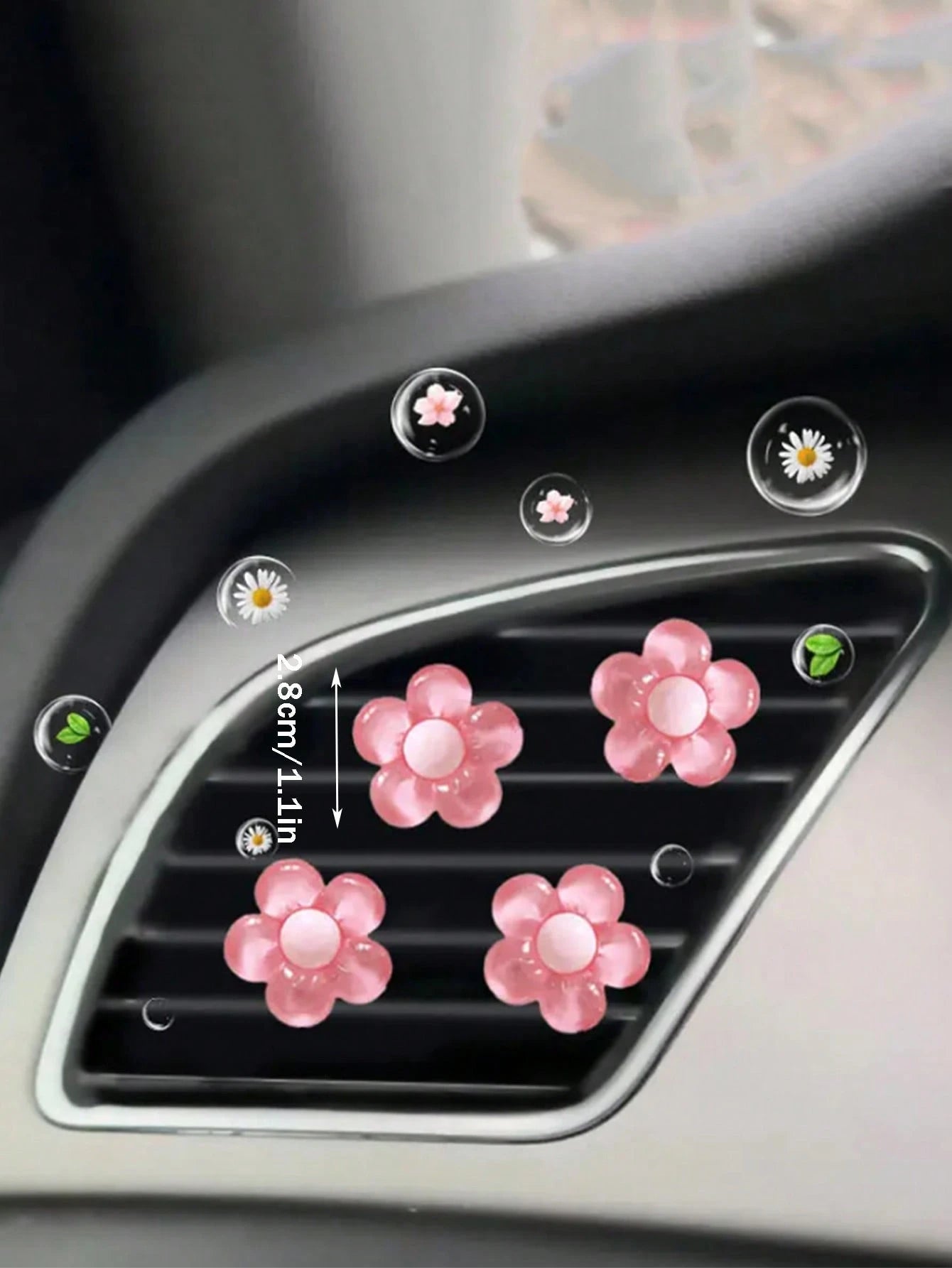 4pcs Car Air Outlet Decoration With Ice Transparent Small Flowers Car Air Conditioning Outlet Decoration