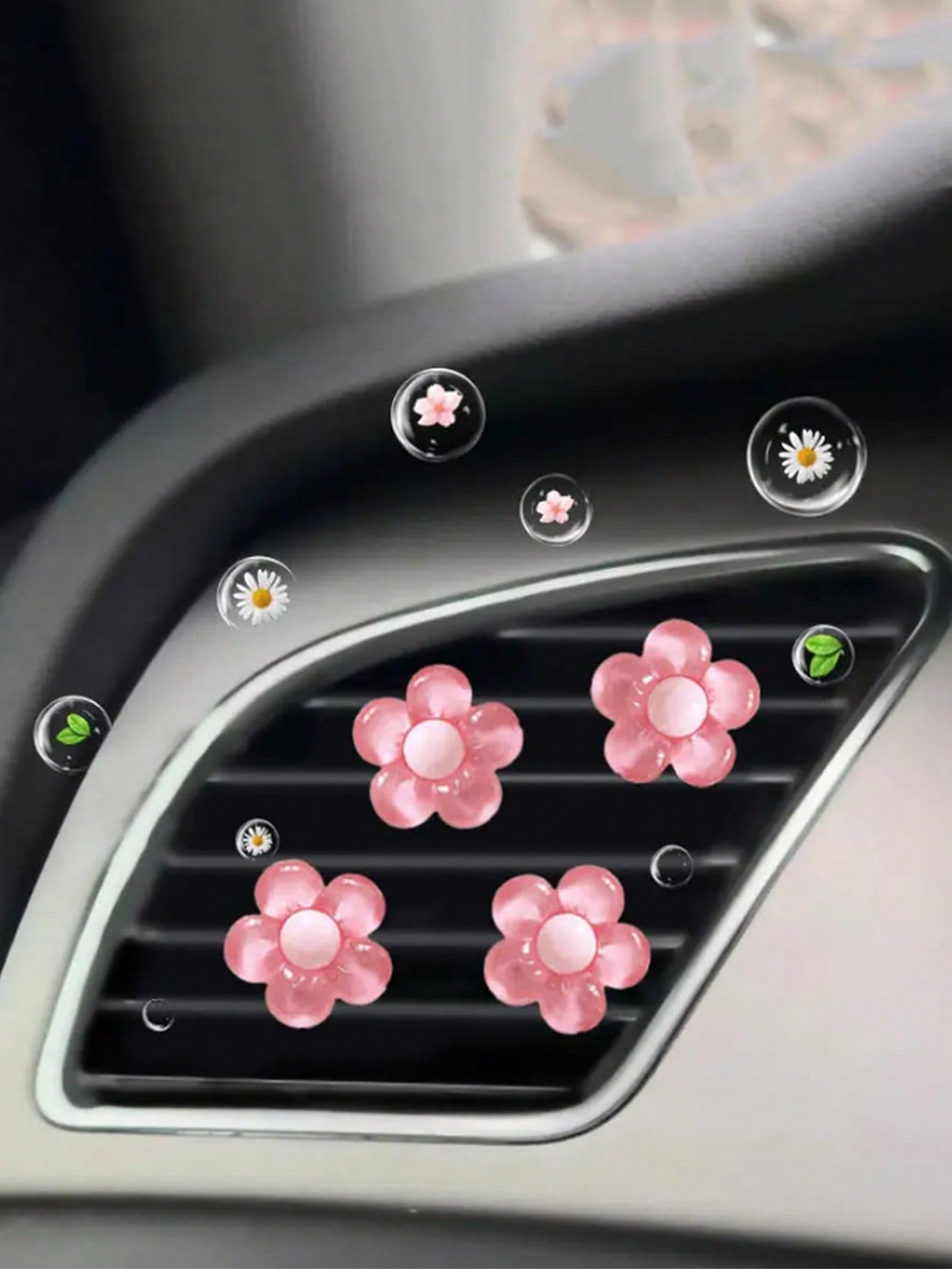 4pcs Car Air Outlet Decoration With Ice Transparent Small Flowers Car Air Conditioning Outlet Decoration