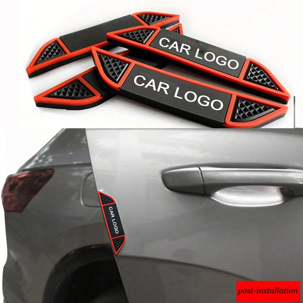 4pcs Car Logo Door Scratch Protector Strips, Easy Installation With Adhesive Backing, Door Edge Protection Strips, Decorative Plastic Protective Strips, Anti-Scratch Anti-Collision Strips, Suitable Fo