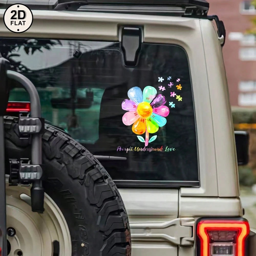 4pcs Car Stickers And Decals, Automotive Decals, Suitable For Rear Windshield, Fuel Tank Cap, And Car Doors, Colorful Flower Balloons On Teal Background With Text, Car Accessories Window Decals Vinyl