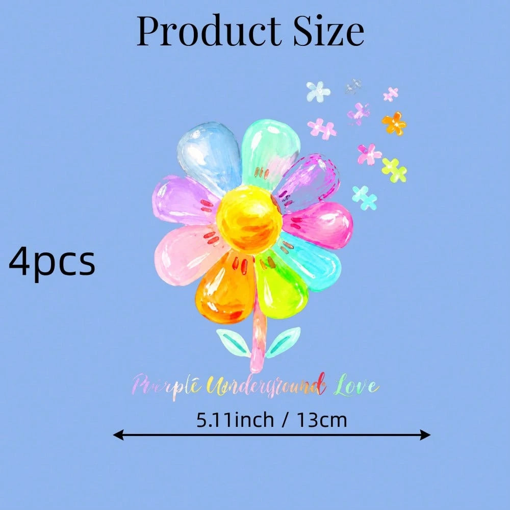 4pcs Car Stickers And Decals, Automotive Decals, Suitable For Rear Windshield, Fuel Tank Cap, And Car Doors, Colorful Flower Balloons On Teal Background With Text, Car Accessories Window Decals Vinyl