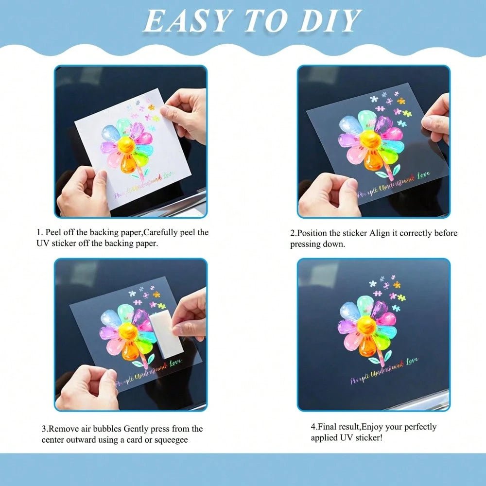 4pcs Car Stickers And Decals, Automotive Decals, Suitable For Rear Windshield, Fuel Tank Cap, And Car Doors, Colorful Flower Balloons On Teal Background With Text, Car Accessories Window Decals Vinyl