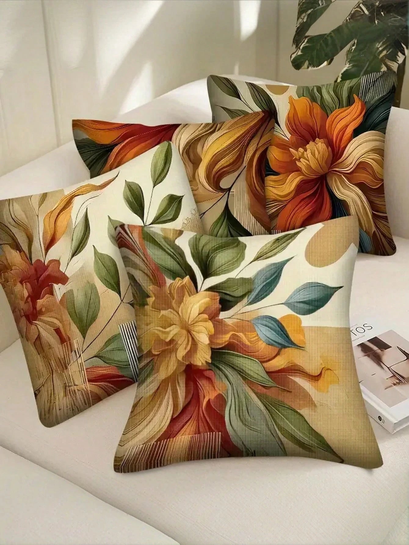 4pcs Floral Pattern Throw Pillow Covers, Mixed Color Design, Retro Style, Polyester Fabric, Zipper Closure, Machine Washable, Soft & Comfortable, Suitable For Decorating Living Room, Bedroom, Sofa, Au