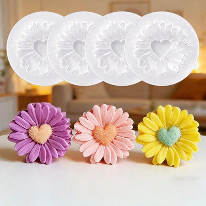 4pcs Floral Silicone Molds- Realistic Daisy Flowers With Layered Petals And Center- For Candles, Soaps, Resins, Polymer Clay, Gypsum Crafts- Reusable Molds For DIY Floral Arrangements, Weddings, Bi
