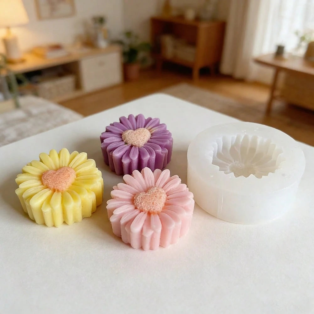 4pcs Floral Silicone Molds- Realistic Daisy Flowers With Layered Petals And Center- For Candles, Soaps, Resins, Polymer Clay, Gypsum Crafts- Reusable Molds For DIY Floral Arrangements, Weddings, Bi