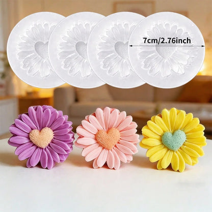 4pcs Floral Silicone Molds- Realistic Daisy Flowers With Layered Petals And Center- For Candles, Soaps, Resins, Polymer Clay, Gypsum Crafts- Reusable Molds For DIY Floral Arrangements, Weddings, Bi