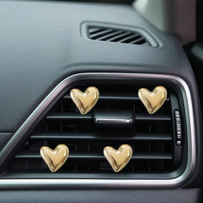 4pcs Gold & Silver Heart-Shaped Air Vent Clips, Cute Car Accessories, No Fragrance- For Decoration Only. Fashionable Design| Lightweight Metal Coated Heart Decor, Colorful Car Accessories, Punk Styl