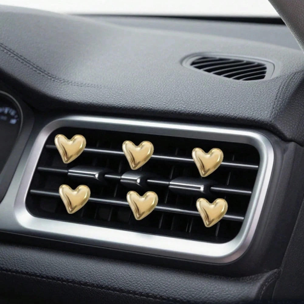 4pcs Gold & Silver Heart-Shaped Air Vent Clips, Cute Car Accessories, No Fragrance- For Decoration Only. Fashionable Design| Lightweight Metal Coated Heart Decor, Colorful Car Accessories, Punk Styl