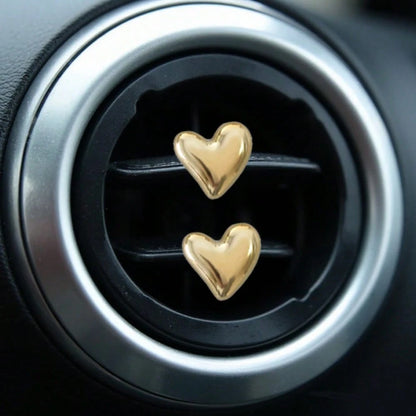4pcs Gold & Silver Heart-Shaped Air Vent Clips, Cute Car Accessories, No Fragrance- For Decoration Only. Fashionable Design| Lightweight Metal Coated Heart Decor, Colorful Car Accessories, Punk Styl