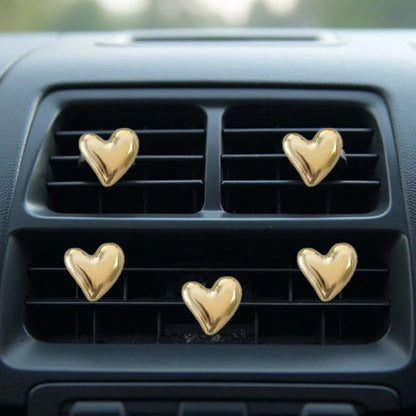 4pcs Gold & Silver Heart-Shaped Air Vent Clips, Cute Car Accessories, No Fragrance- For Decoration Only. Fashionable Design| Lightweight Metal Coated Heart Decor, Colorful Car Accessories, Punk Styl
