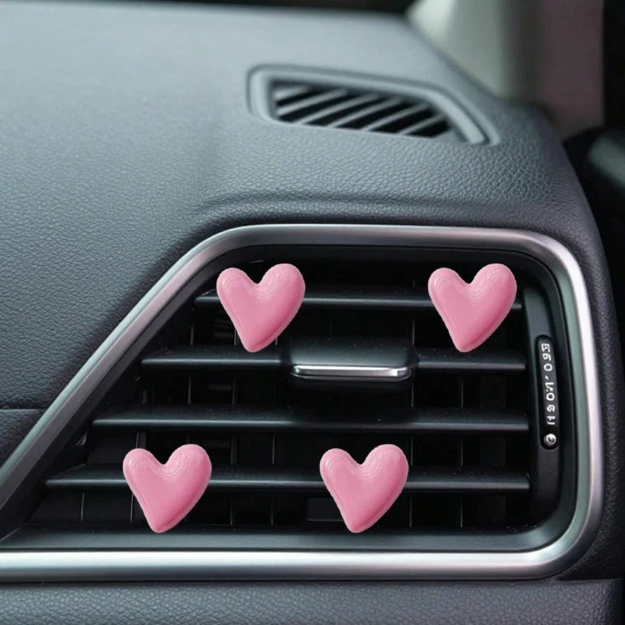 4pcs Gold & Silver Heart-Shaped Air Vent Clips, Cute Car Accessories, No Fragrance- For Decoration Only. Fashionable Design| Lightweight Metal Coated Heart Decor, Colorful Car Accessories, Punk Styl