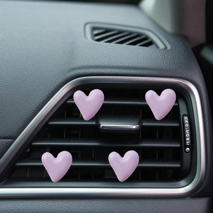 4pcs Gold & Silver Heart-Shaped Air Vent Clips, Cute Car Accessories, No Fragrance- For Decoration Only. Fashionable Design| Lightweight Metal Coated Heart Decor, Colorful Car Accessories, Punk Styl