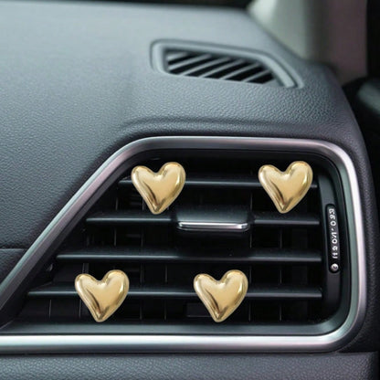 4pcs Gold & Silver Heart-Shaped Air Vent Clips, Cute Car Accessories, No Fragrance- For Decoration Only. Fashionable Design| Lightweight Metal Coated Heart Decor, Colorful Car Accessories, Punk Styl