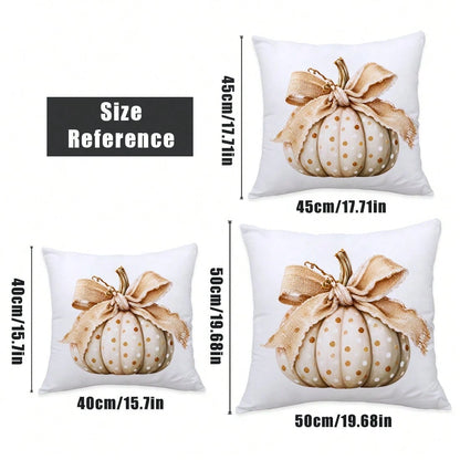 4pcs Light Gray Milk Tea Color Autumn Harvest Pumpkin Print Pillow Covers [Without Pillow Insert], 40*40cm/45*45cm/50*50cm, [Single-Sided Printing] Made Of Polyester Material Polka Dot White Pumpkin B