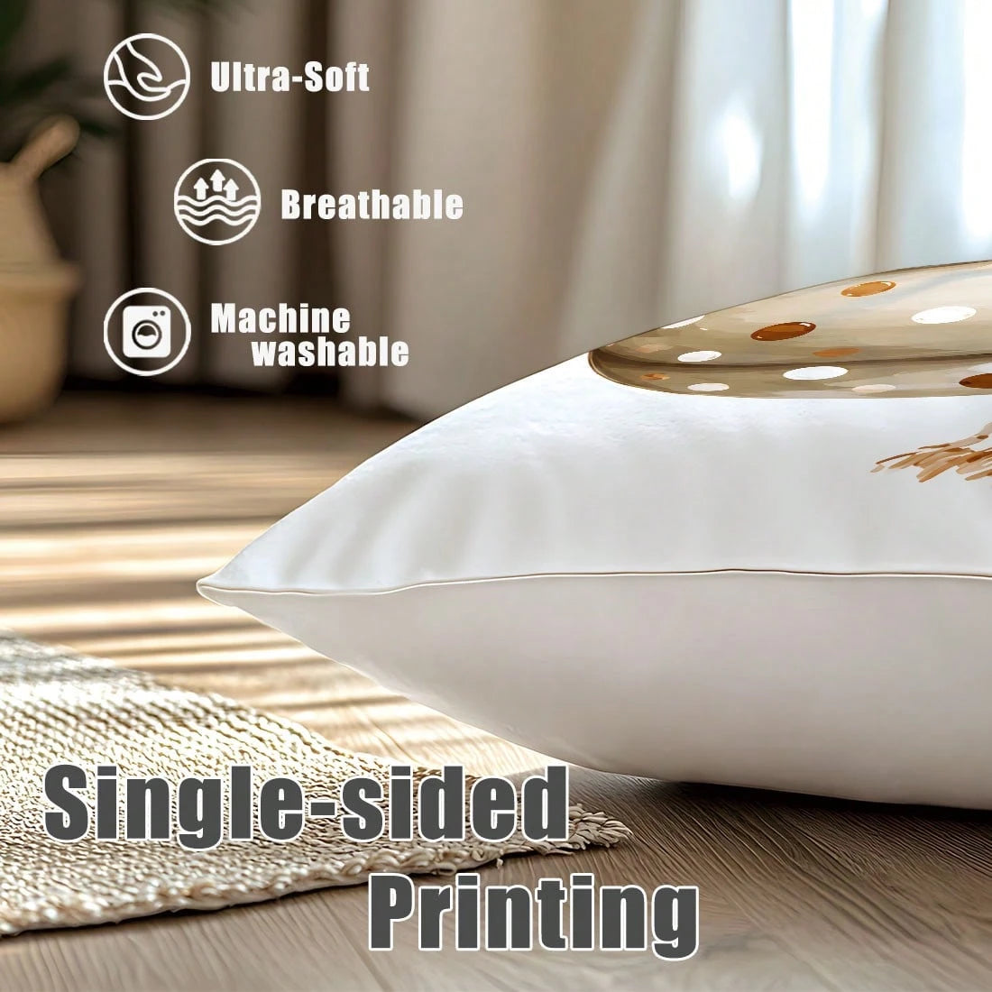 4pcs Light Gray Milk Tea Color Autumn Harvest Pumpkin Print Pillow Covers [Without Pillow Insert], 40*40cm/45*45cm/50*50cm, [Single-Sided Printing] Made Of Polyester Material Polka Dot White Pumpkin B