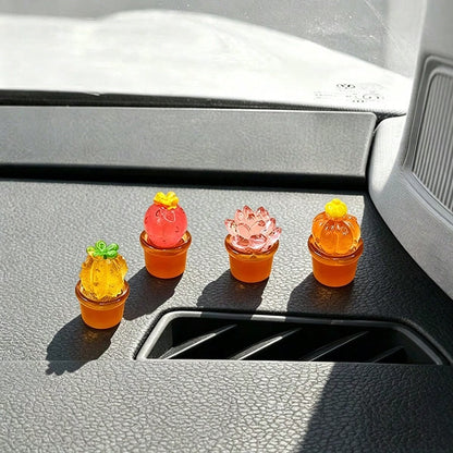4pcs Miniature Transparent Green Potted Plants, Creative Desktop Decor, Car/Computer Screen Ornament