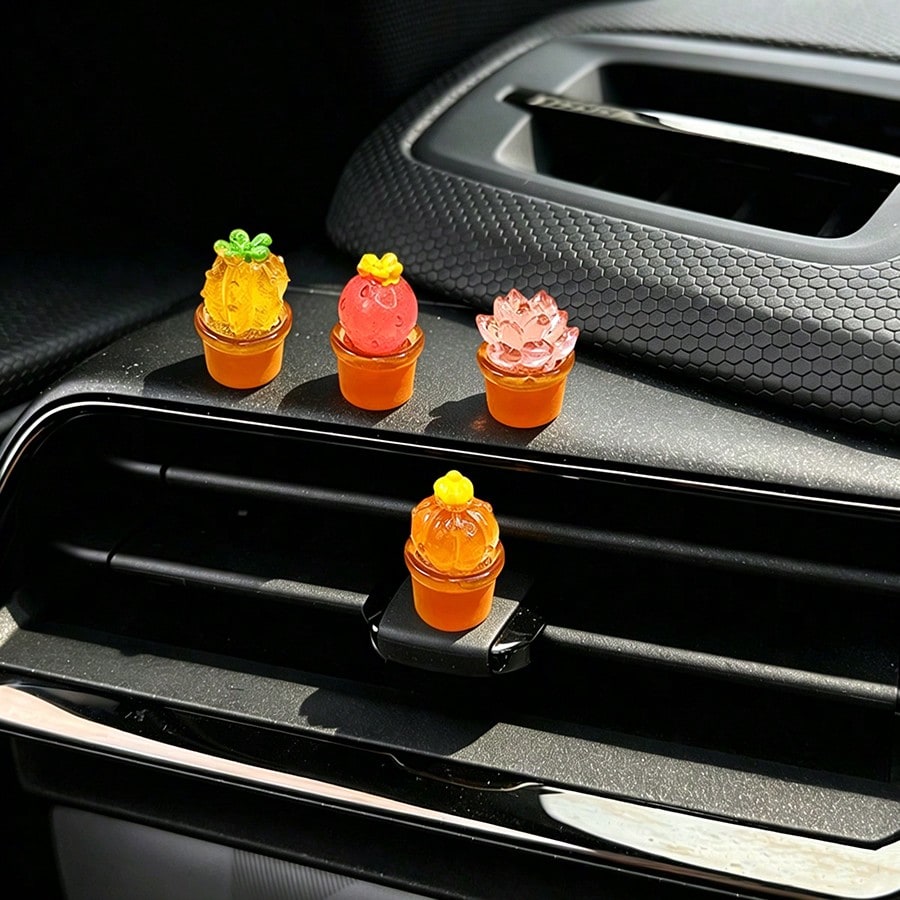 4pcs Miniature Transparent Green Potted Plants, Creative Desktop Decor, Car/Computer Screen Ornament