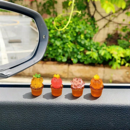 4pcs Miniature Transparent Green Potted Plants, Creative Desktop Decor, Car/Computer Screen Ornament