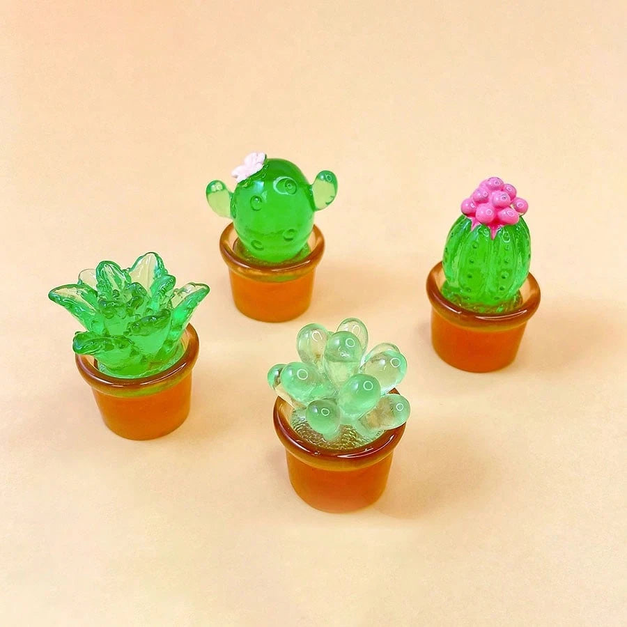 4pcs Miniature Transparent Green Potted Plants, Creative Desktop Decor, Car/Computer Screen Ornament
