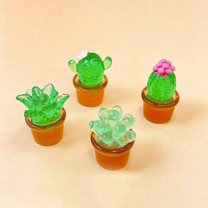 4pcs Miniature Transparent Green Potted Plants, Creative Desktop Decor, Car/Computer Screen Ornament
