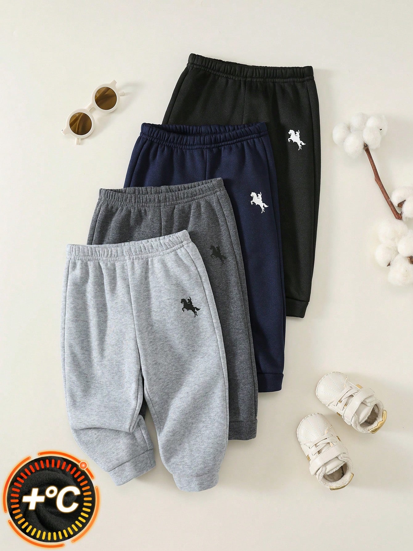 4pcs/Set Baby Boy Autumn/Winter Fleece Lined Cute Casual Versatile Minimalist Print Pattern Long Pants All-Match Pants Multi-Piece Set Kids Sweatpants Boy Joggers