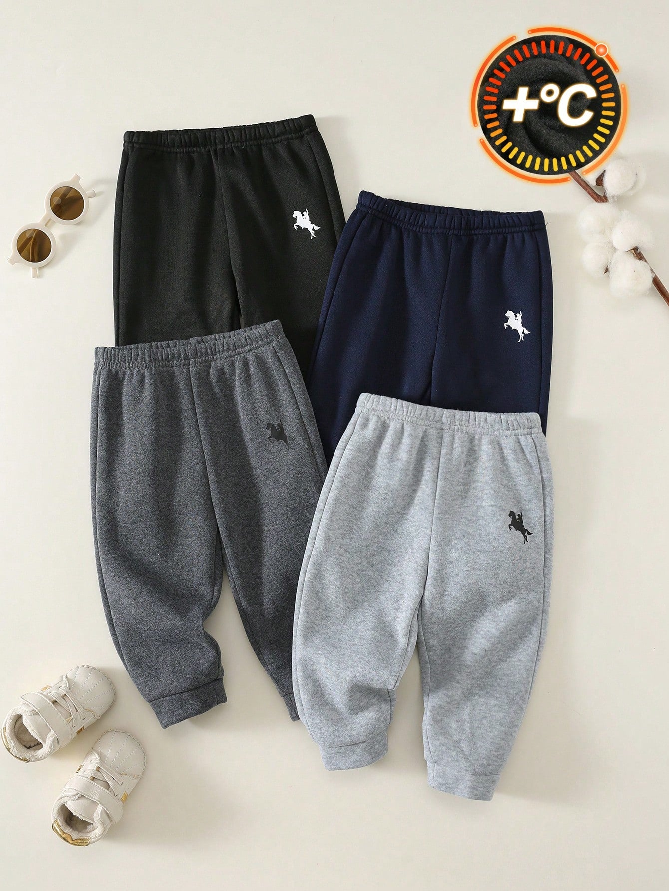 4pcs/Set Baby Boy Autumn/Winter Fleece Lined Cute Casual Versatile Minimalist Print Pattern Long Pants All-Match Pants Multi-Piece Set Kids Sweatpants Boy Joggers