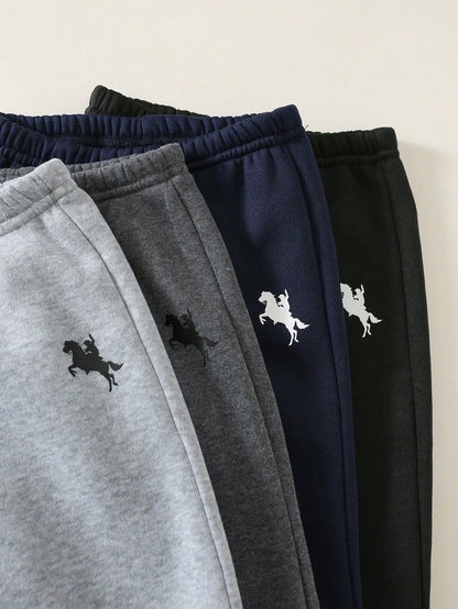 4pcs/Set Baby Boy Autumn/Winter Fleece Lined Cute Casual Versatile Minimalist Print Pattern Long Pants All-Match Pants Multi-Piece Set Kids Sweatpants Boy Joggers