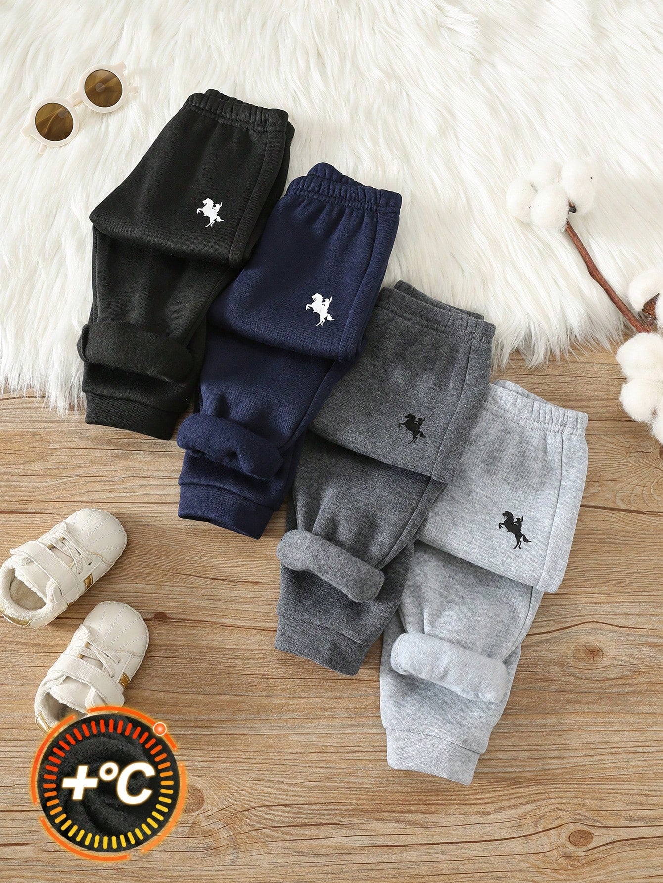 4pcs/Set Baby Boy Autumn/Winter Fleece Lined Cute Casual Versatile Minimalist Print Pattern Long Pants All-Match Pants Multi-Piece Set Kids Sweatpants Boy Joggers