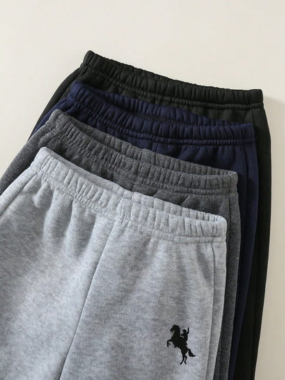 4pcs/Set Baby Boy Autumn/Winter Fleece Lined Cute Casual Versatile Minimalist Print Pattern Long Pants All-Match Pants Multi-Piece Set Kids Sweatpants Boy Joggers