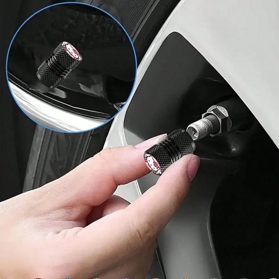 4pcs/Set Creative Sanrio Hello Kitty Tire Valve Caps KT01, Car Tire Valve Cap Cover Valve Cap Plated Tire Cover For Auto Motorcycles Trucks Bikes, Enhanced Grip & Durability, Auto Wheel Additions, Tir