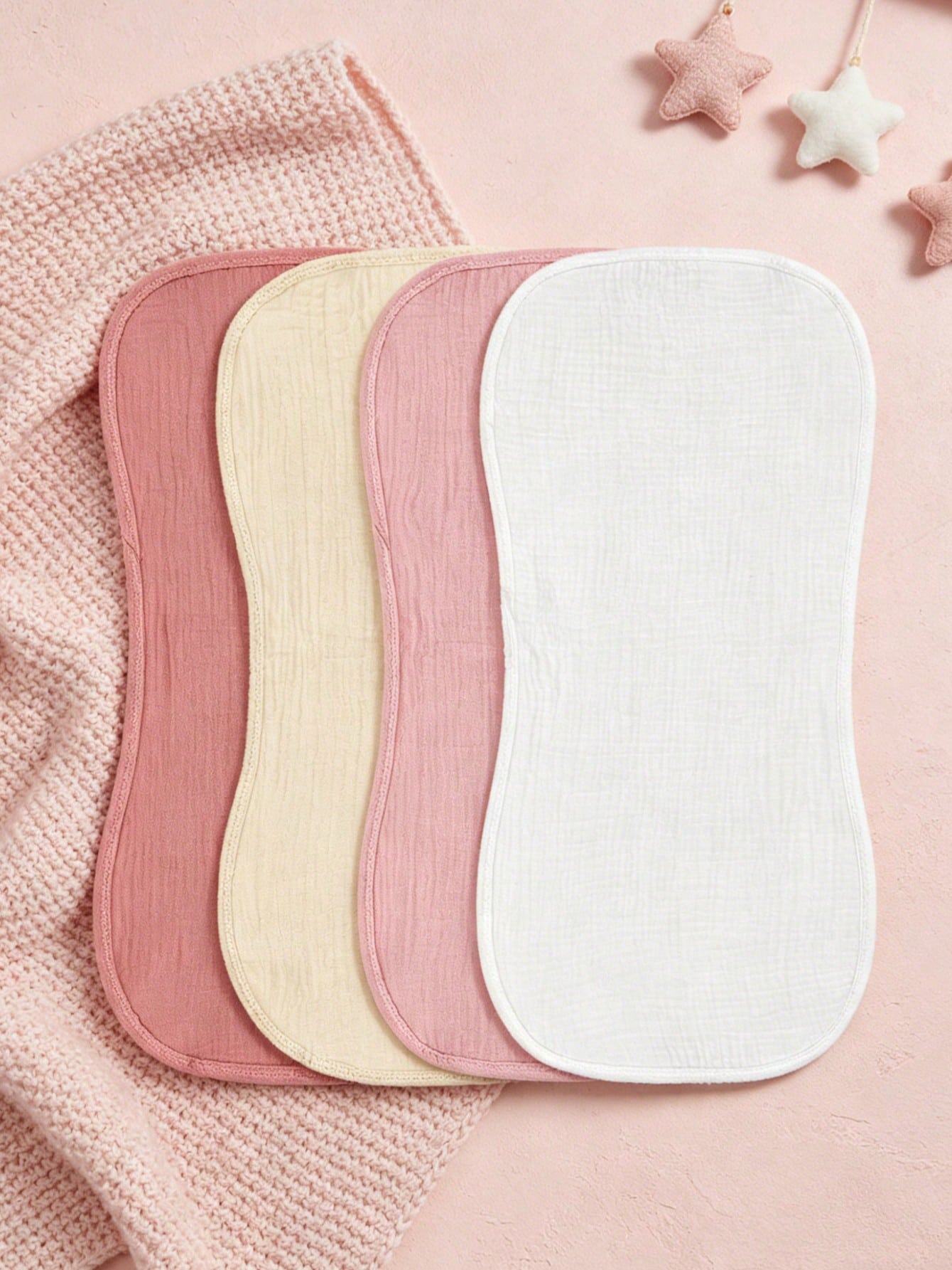 4pcs/Set Newborn Baby Burp Cloths, Soft Absorbent Plain & Pink Color Bibs, Essential Daily Necessities For All Seasons