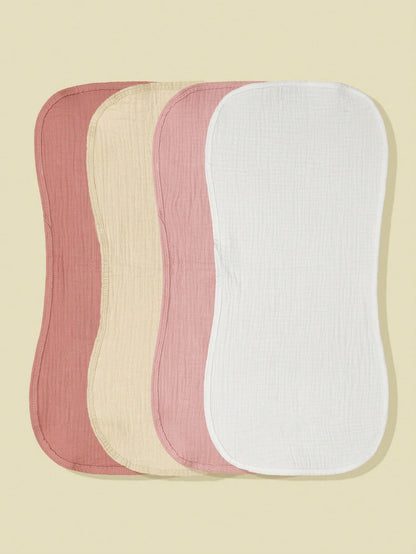 4pcs/Set Newborn Baby Burp Cloths, Soft Absorbent Plain & Pink Color Bibs, Essential Daily Necessities For All Seasons