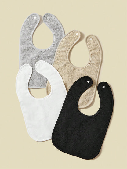 4pcs Soft And Absorbent Solid Color Button Closure Unisex Baby Bibs