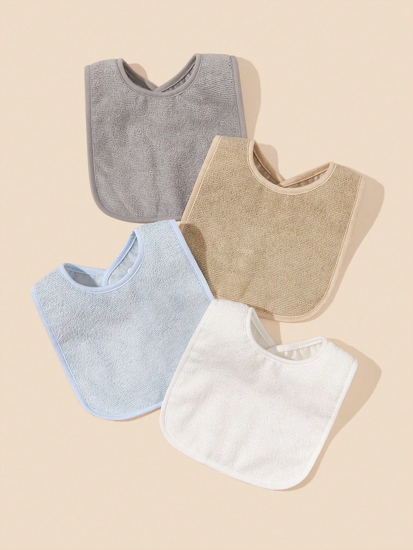 4pcs Soft And Absorbent Solid Color Button Closure Unisex Baby Bibs