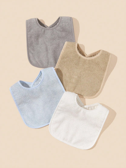 4pcs Soft And Absorbent Solid Color Button Closure Unisex Baby Bibs