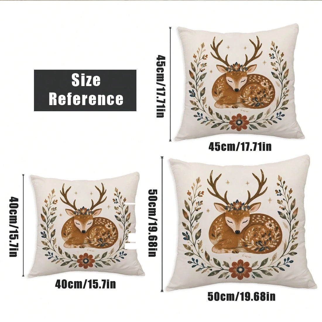4pcs Vintage Folk Floral Wreath Forest Animals Deer Rabbit Squirrel Owl Print Cushion Covers [Pillow Insert Not Included], 40*40cm/45*45cm/50*50cm, [Single-Sided Print] Made Of Polyester Material Wate