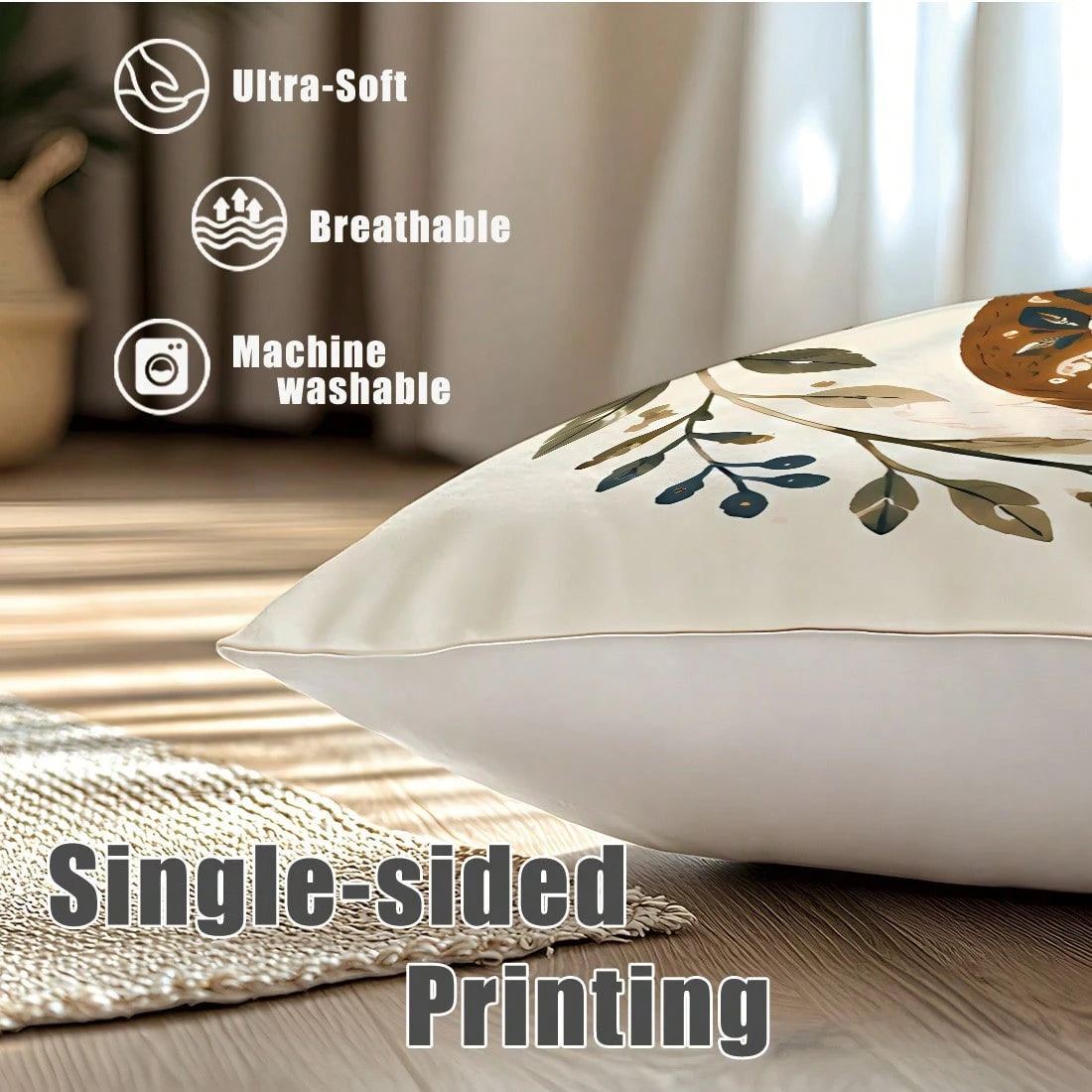 4pcs Vintage Folk Floral Wreath Forest Animals Deer Rabbit Squirrel Owl Print Cushion Covers [Pillow Insert Not Included], 40*40cm/45*45cm/50*50cm, [Single-Sided Print] Made Of Polyester Material Wate